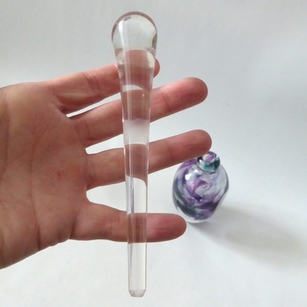 Jane Charles signed handmade art glass perfume scent bottle + stopper. Purple - Image 8