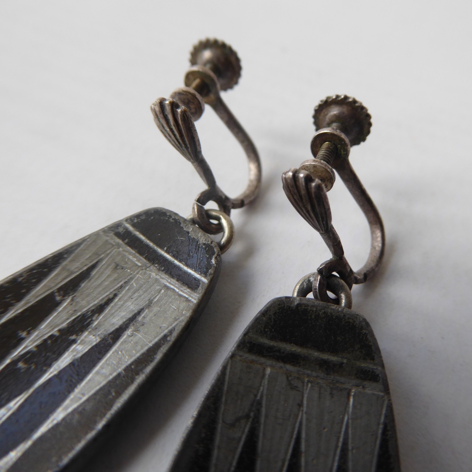 Jorgen Jensen 773 Denmark vintage earrings, black/silver diamond pewter. Clip on - Image 5