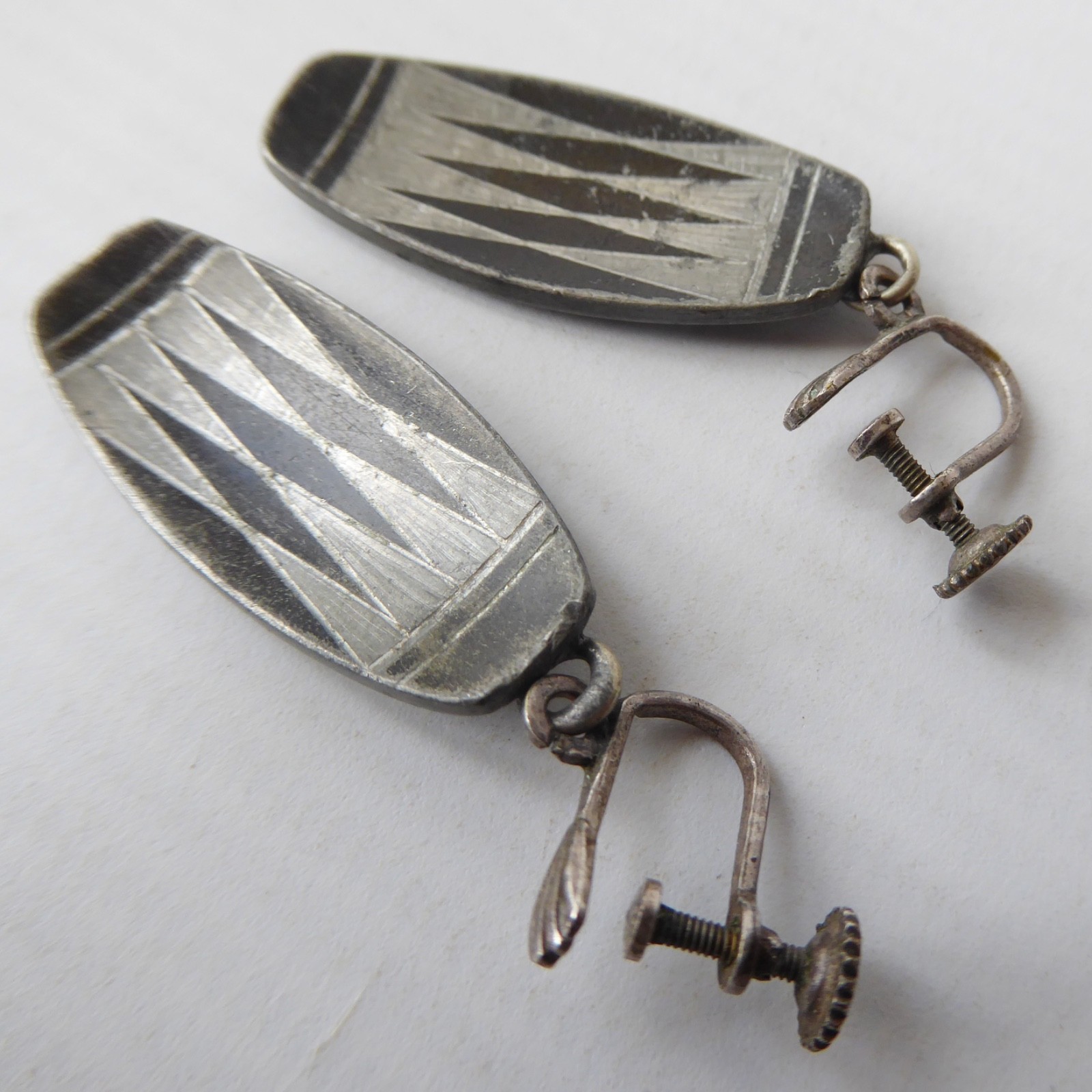 Jorgen Jensen 773 Denmark vintage earrings, black/silver diamond pewter. Clip on - Image 9