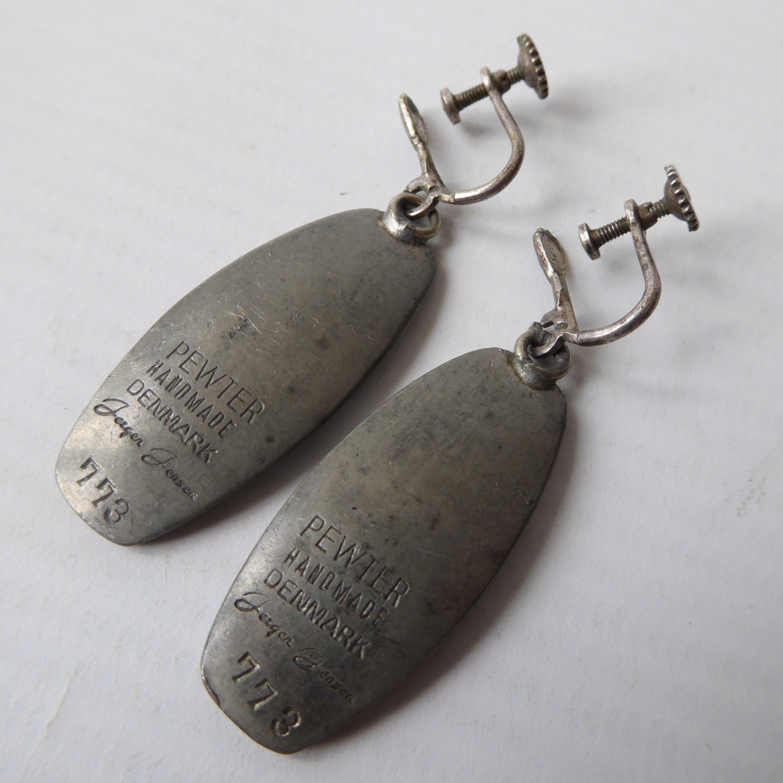 Jorgen Jensen 773 Denmark vintage earrings, black/silver diamond pewter. Clip on - Image 10