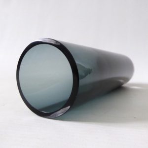 Langham Glass art glass vase, dusky midnight blue grey cased cylinder 7", retro