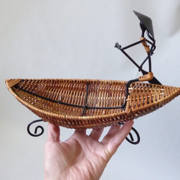 Laurids Lonborg Danish style ornamental boat bowl, rowing. Vintage iron & cane - Image 11