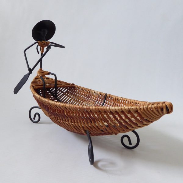Laurids Lonborg Danish style ornamental boat bowl, rowing. Vintage iron & cane - Image 3