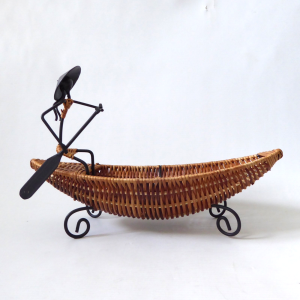 Laurids Lonborg Danish style ornamental boat bowl, rowing. Vintage iron & cane