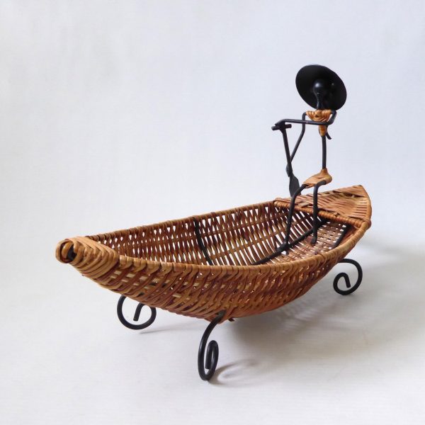 Laurids Lonborg Danish style ornamental boat bowl, rowing. Vintage iron & cane - Image 5