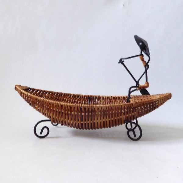 Laurids Lonborg Danish style ornamental boat bowl, rowing. Vintage iron & cane - Image 6
