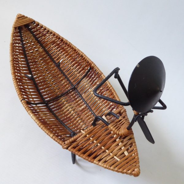 Laurids Lonborg Danish style ornamental boat bowl, rowing. Vintage iron & cane - Image 7