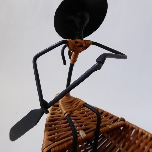 Laurids Lonborg Danish style ornamental boat bowl, rowing. Vintage iron & cane - Image 8