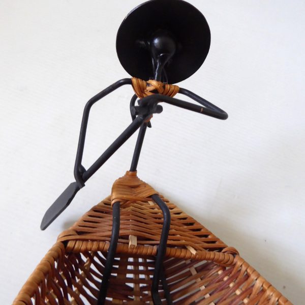 Laurids Lonborg Danish style ornamental boat bowl, rowing. Vintage iron & cane - Image 9