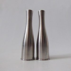 Lifespan stainless steel salt + pepper shakers pots, 60s/70s vintage modernist