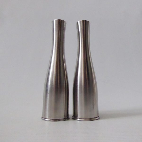 Lifespan stainless steel salt + pepper shakers pots, 60s/70s vintage modernist