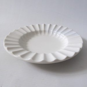 Lyngby Danish mid century porcelain plate. 1960s modernist ceramic white fluted