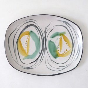 Marianne de Trey studio pottery plate, vintage oval hand painted ceramic dish
