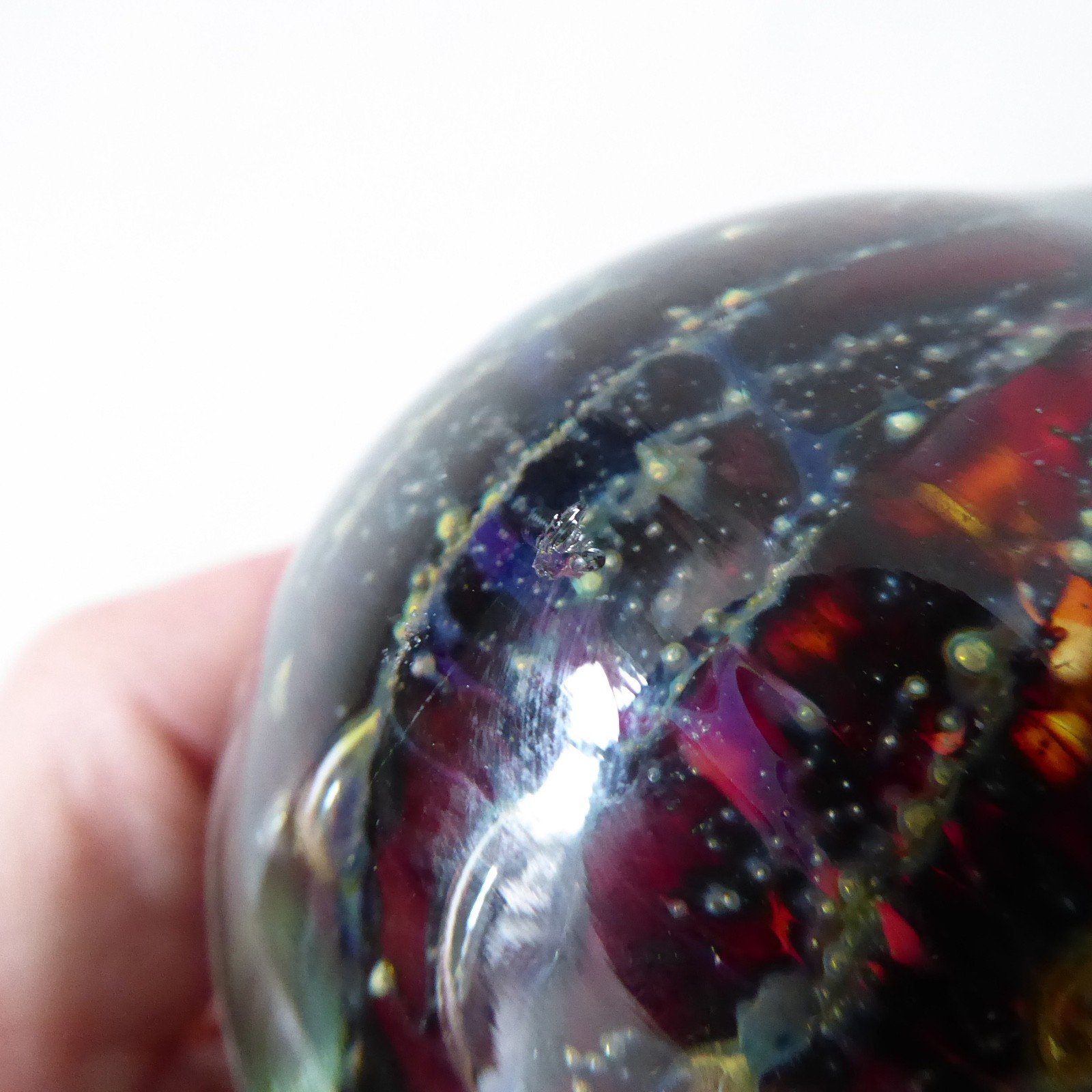 Mdina vintage glass paperweight + top knob. Red black gold bubble stripes. Malta - Image 11