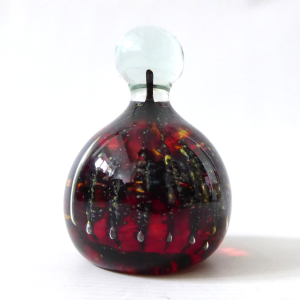 Mdina vintage glass paperweight + top knob. Red black gold bubble stripes. Malta