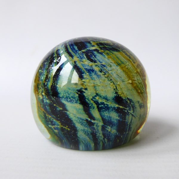 Mdina vintage paperweight round glass orb. Sea & Sand, blue + gold trails. Malta - Image 4