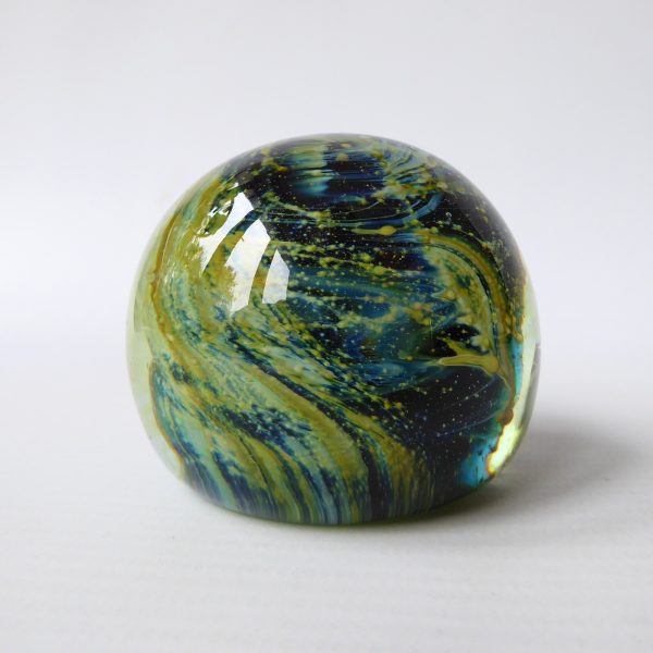 Mdina vintage paperweight round glass orb. Sea & Sand, blue + gold trails. Malta - Image 5