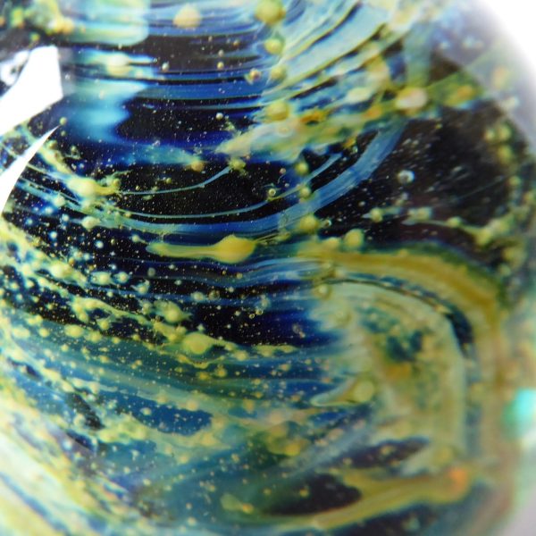 Mdina vintage paperweight round glass orb. Sea & Sand, blue + gold trails. Malta - Image 8