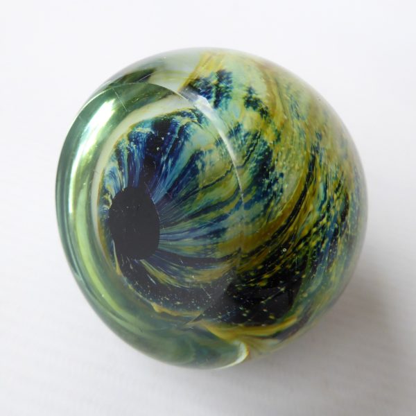 Mdina vintage paperweight round glass orb. Sea & Sand, blue + gold trails. Malta - Image 9