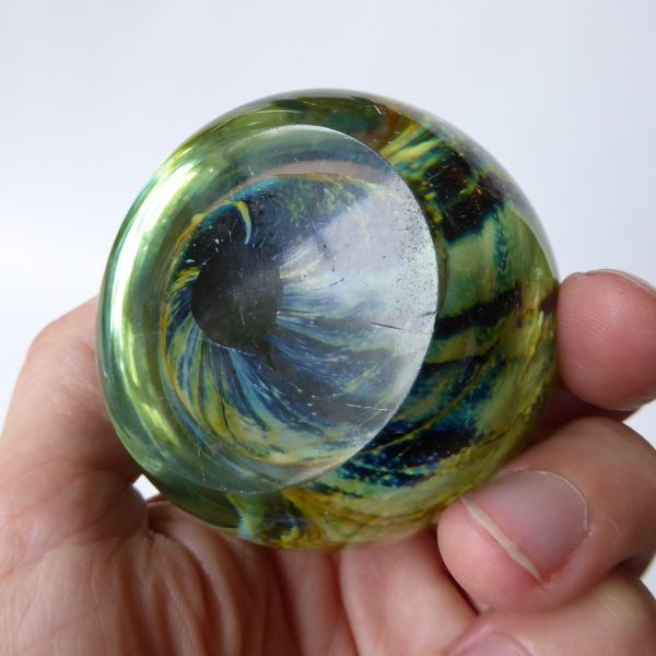 Mdina vintage paperweight round glass orb. Sea & Sand, blue + gold trails. Malta - Image 10