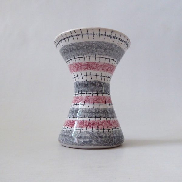Mid century Italian, vintage Italy pottery vase. Grey pink stripe ceramic 1960s - Image 3