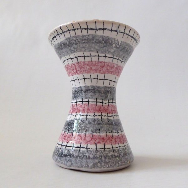 Mid century Italian, vintage Italy pottery vase. Grey pink stripe ceramic 1960s - Image 4