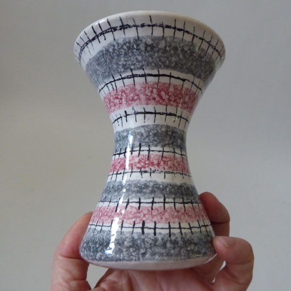 Mid century Italian, vintage Italy pottery vase. Grey pink stripe ceramic 1960s - Image 5