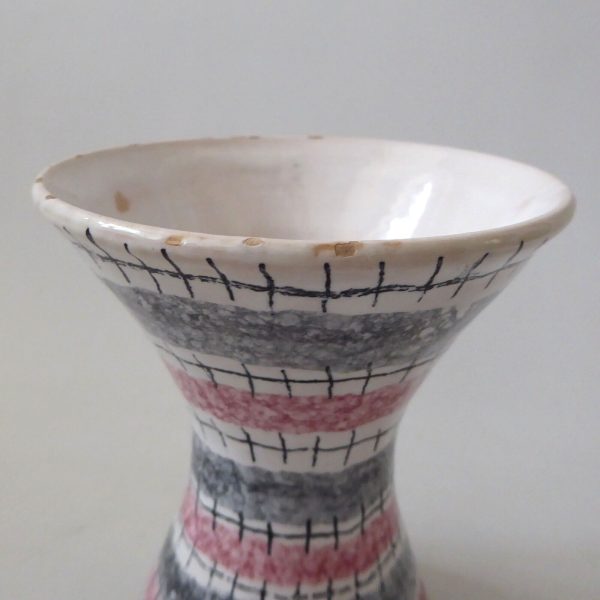 Mid century Italian, vintage Italy pottery vase. Grey pink stripe ceramic 1960s - Image 7