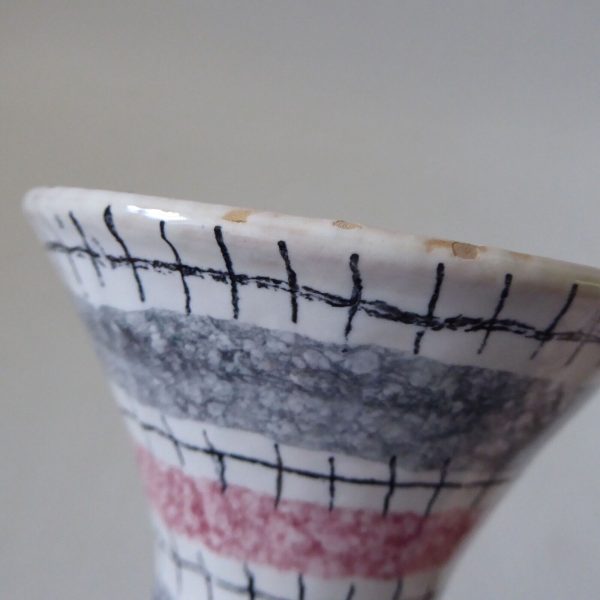Mid century Italian, vintage Italy pottery vase. Grey pink stripe ceramic 1960s - Image 8
