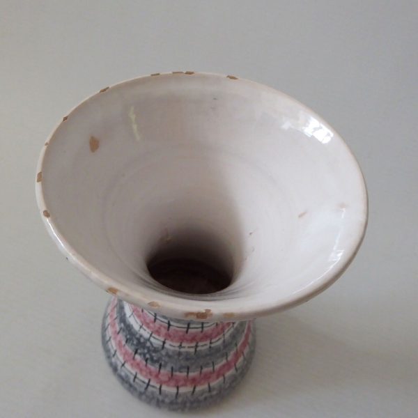Mid century Italian, vintage Italy pottery vase. Grey pink stripe ceramic 1960s - Image 9