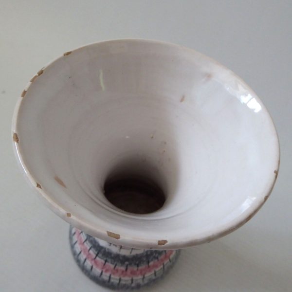 Mid century Italian, vintage Italy pottery vase. Grey pink stripe ceramic 1960s - Image 10