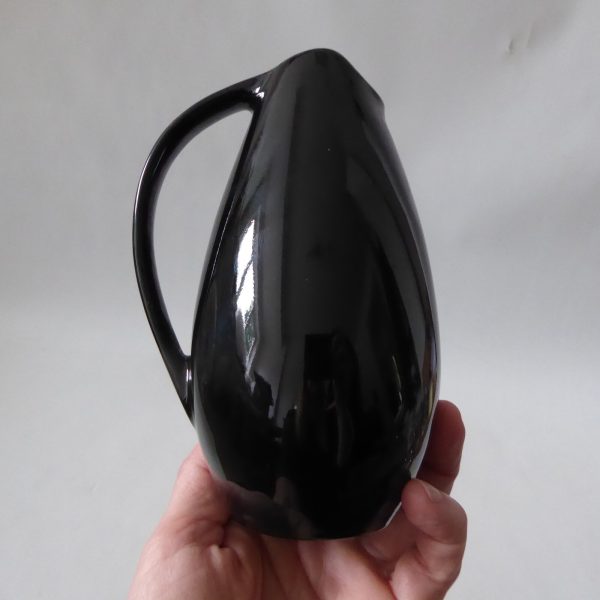 Mid century ceramic pottery art vase jug, vintage 1950s 1960s. Black + yellow - Image 11