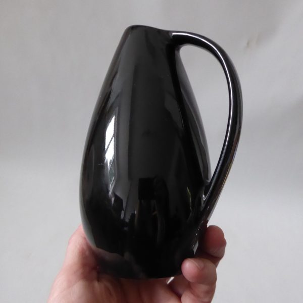 Mid century ceramic pottery art vase jug, vintage 1950s 1960s. Black + yellow - Image 12