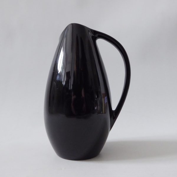 Mid century ceramic pottery art vase jug, vintage 1950s 1960s. Black + yellow - Image 3