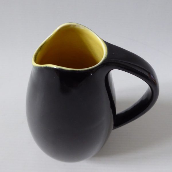 Mid century ceramic pottery art vase jug, vintage 1950s 1960s. Black + yellow - Image 4
