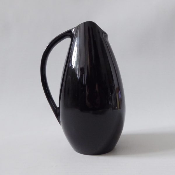 Mid century ceramic pottery art vase jug, vintage 1950s 1960s. Black + yellow - Image 5