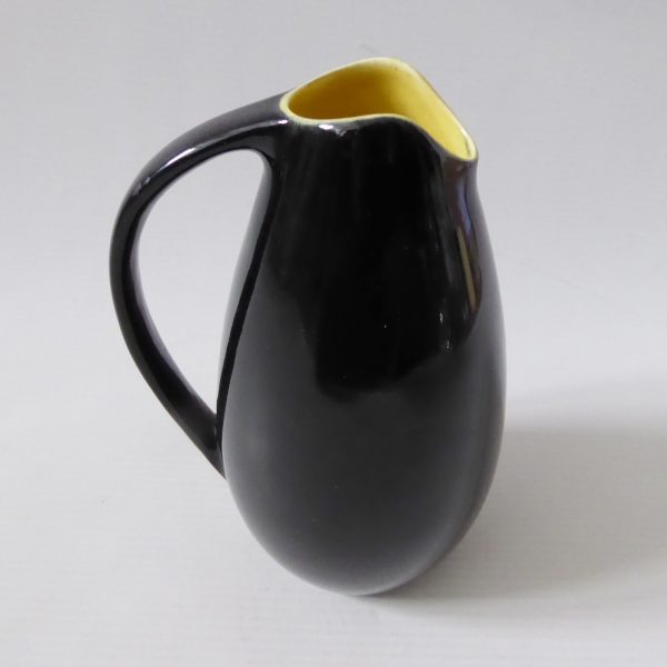 Mid century ceramic pottery art vase jug, vintage 1950s 1960s. Black + yellow - Image 6