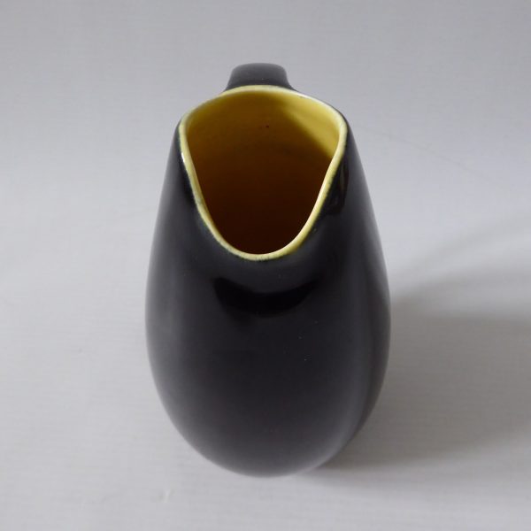 Mid century ceramic pottery art vase jug, vintage 1950s 1960s. Black + yellow - Image 7