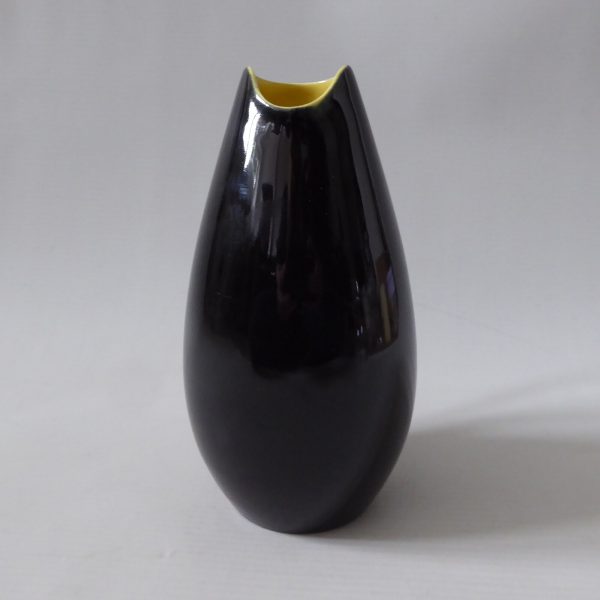 Mid century ceramic pottery art vase jug, vintage 1950s 1960s. Black + yellow - Image 8