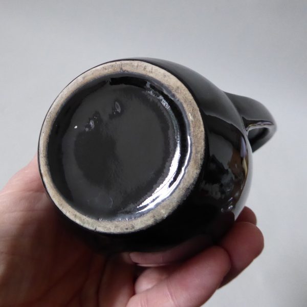 Mid century ceramic pottery art vase jug, vintage 1950s 1960s. Black + yellow - Image 10