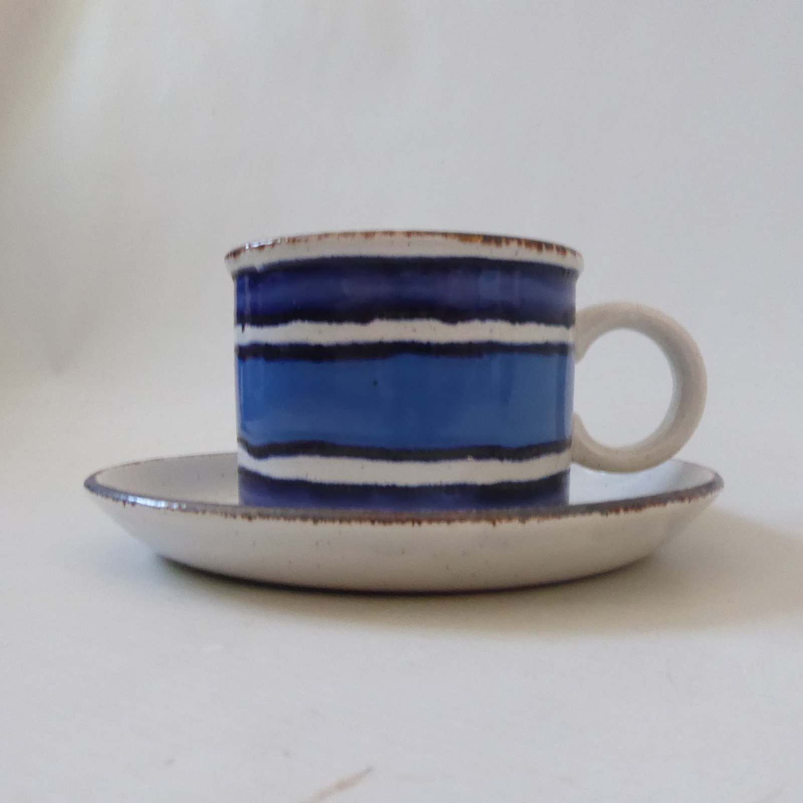 Midwinter Stonehenge Moon tea coffee cup & saucer, blue striped Creation. 1970s - Image 3