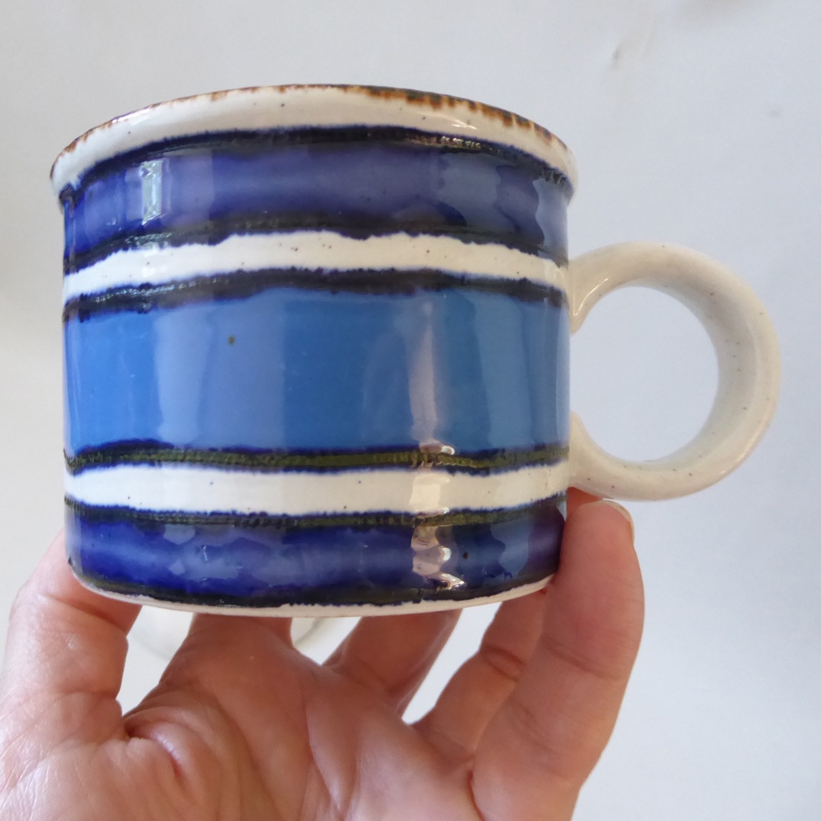 Midwinter Stonehenge Moon tea coffee cup & saucer, blue striped Creation. 1970s - Image 4
