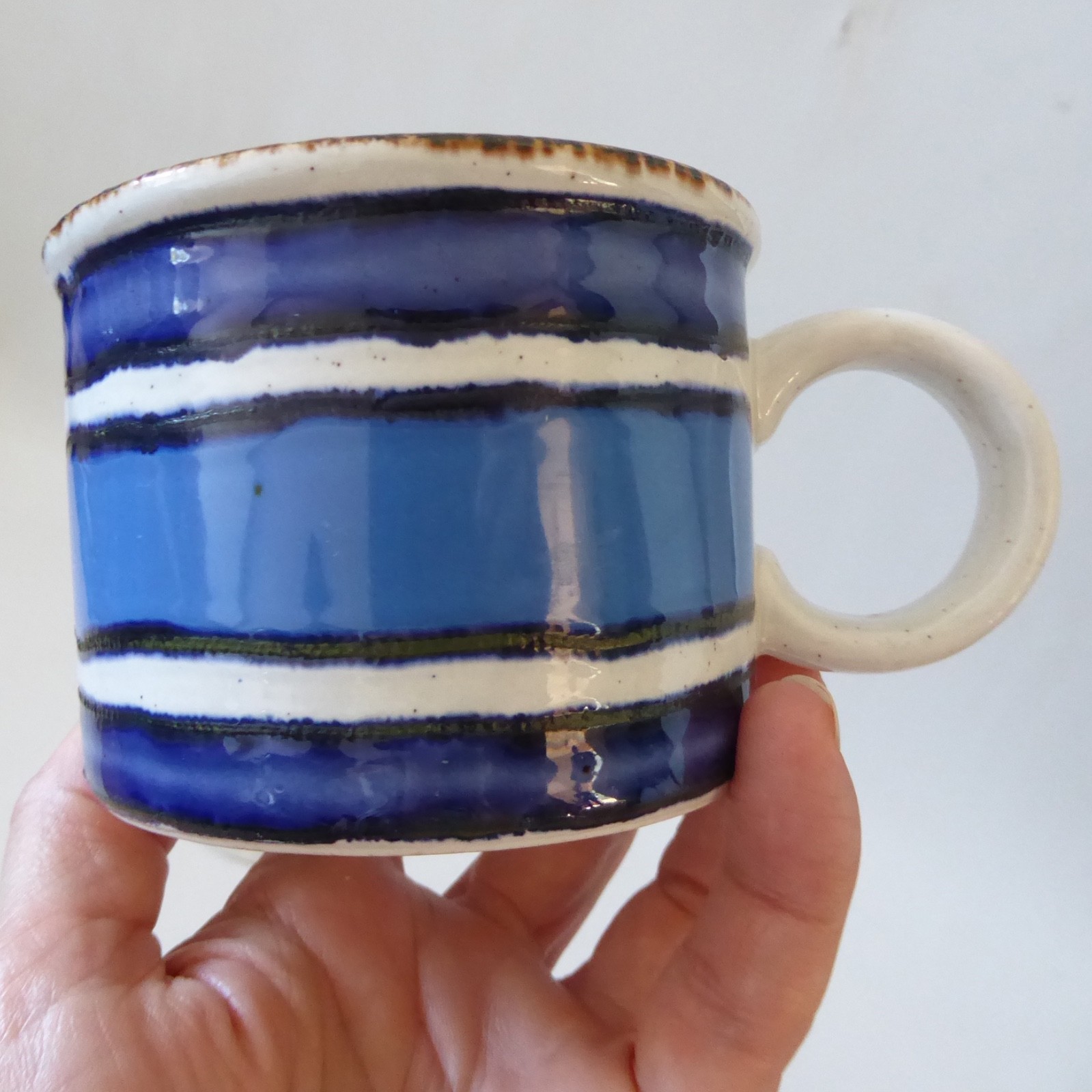 Midwinter Stonehenge Moon tea coffee cup & saucer, blue striped Creation. 1970s - Image 5