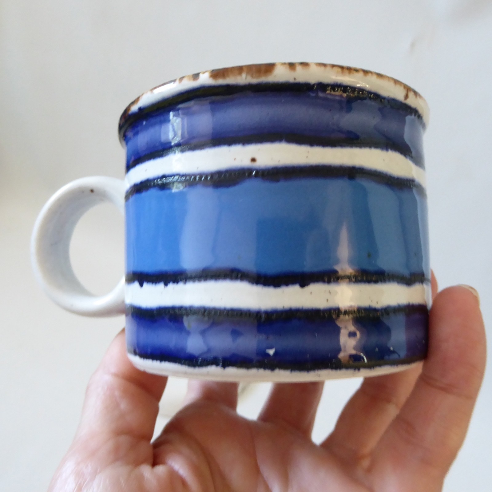 Midwinter Stonehenge Moon tea coffee cup & saucer, blue striped Creation. 1970s - Image 6
