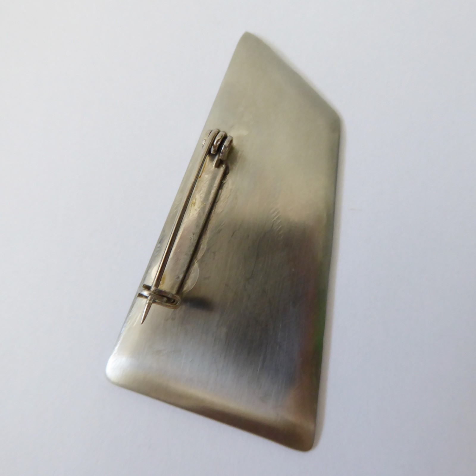 Modernist retro stainless steel & abalone shell vintage brooch, asymmetric - Image 9