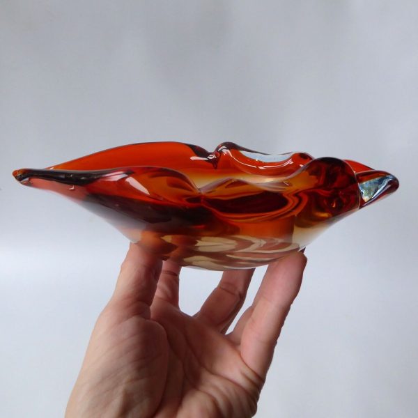 Murano vintage art glass pointy bowl ashtray dish. 1960s 1970s orange cased blue - Image 11