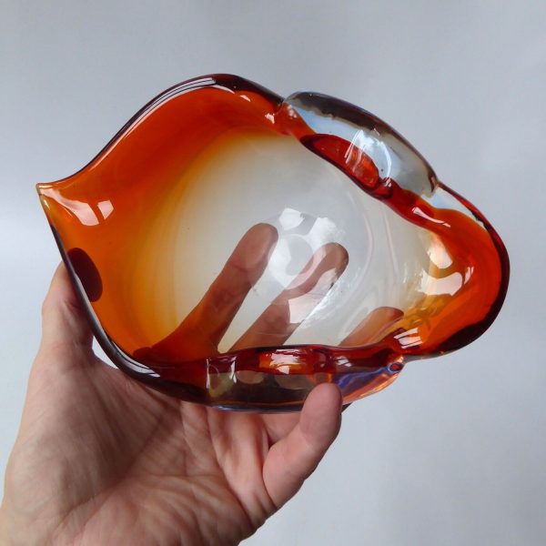 Murano vintage art glass pointy bowl ashtray dish. 1960s 1970s orange cased blue - Image 12