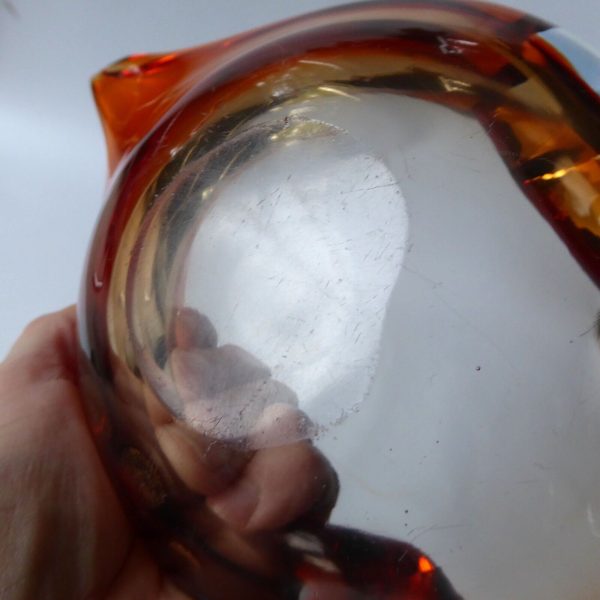 Murano vintage art glass pointy bowl ashtray dish. 1960s 1970s orange cased blue - Image 14