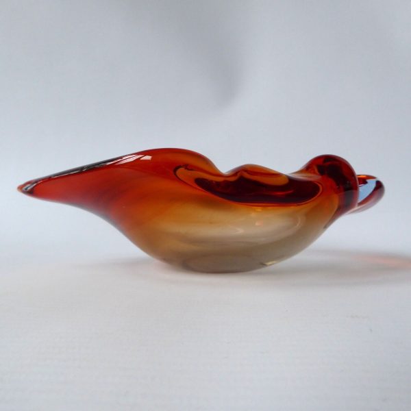 Murano vintage art glass pointy bowl ashtray dish. 1960s 1970s orange cased blue - Image 3