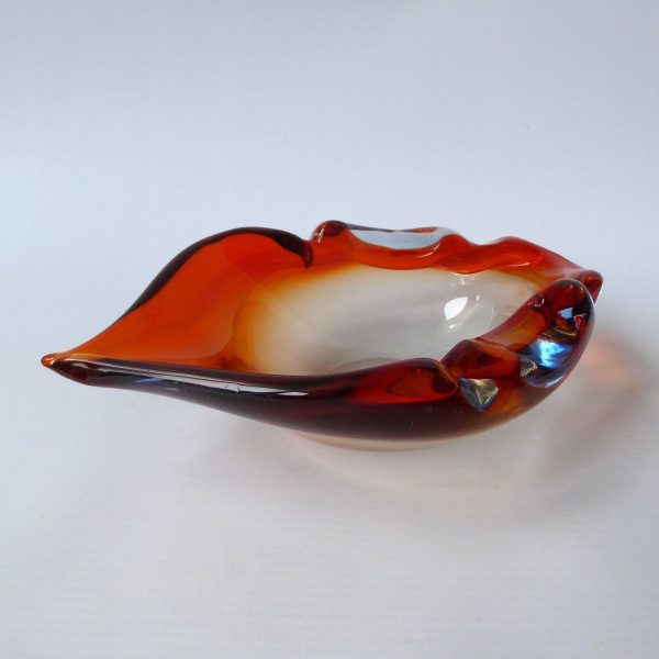 Murano vintage art glass pointy bowl ashtray dish. 1960s 1970s orange cased blue - Image 4